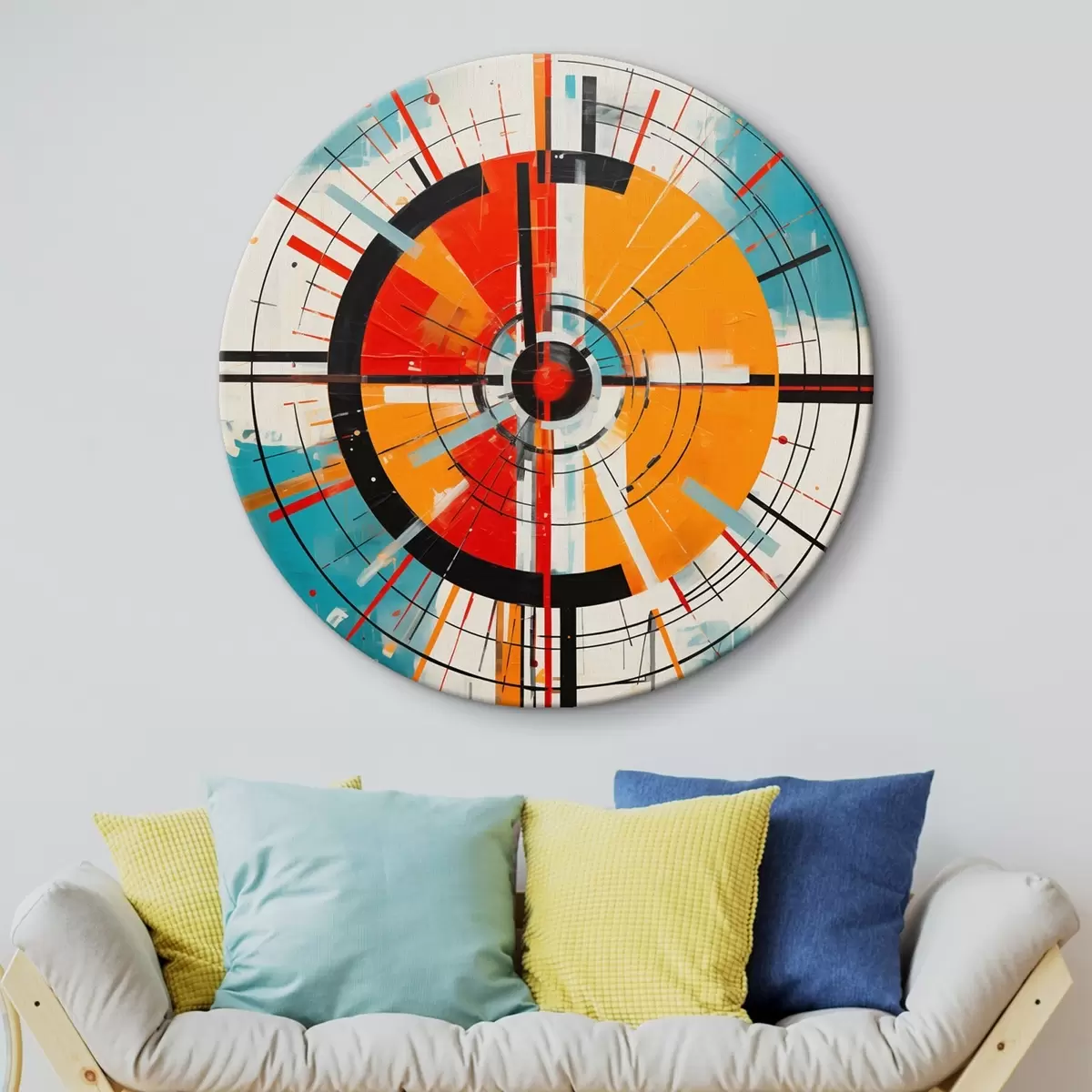 Ronde schilderijen Concentrisch doel met blauwgroene en oranje segmenten r46486