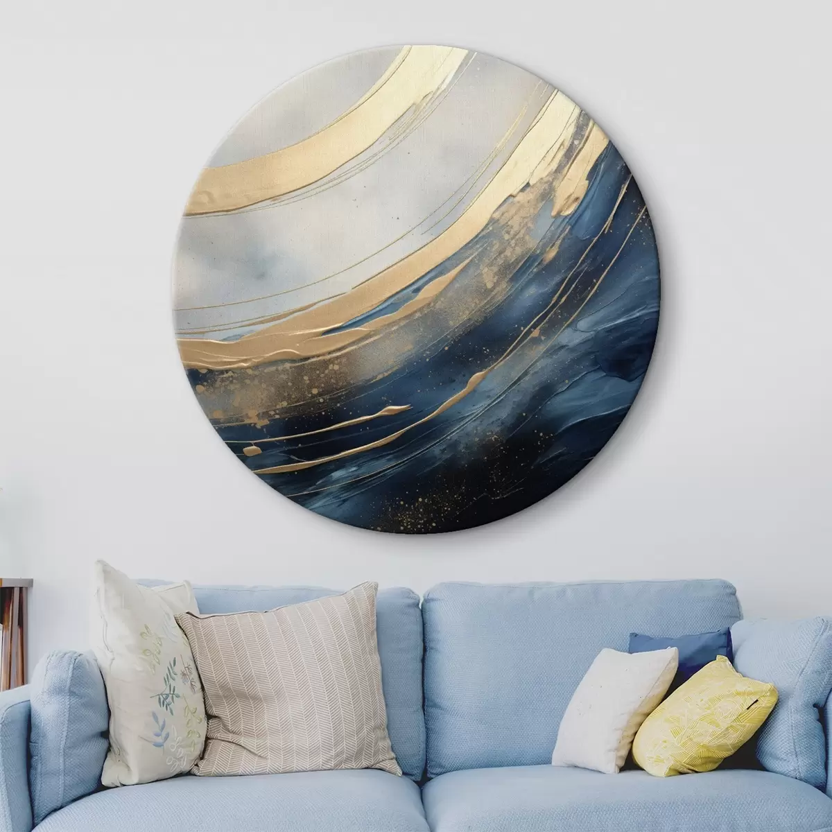 Ronde schilderijen Brede lichtbogen op een diepblauw veld r46487