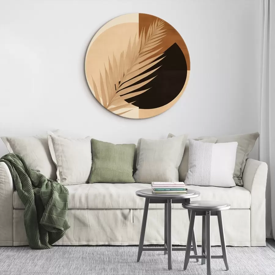  Schilderijen Palmblad boven terracotta en crèmekleurige geometrie r46490