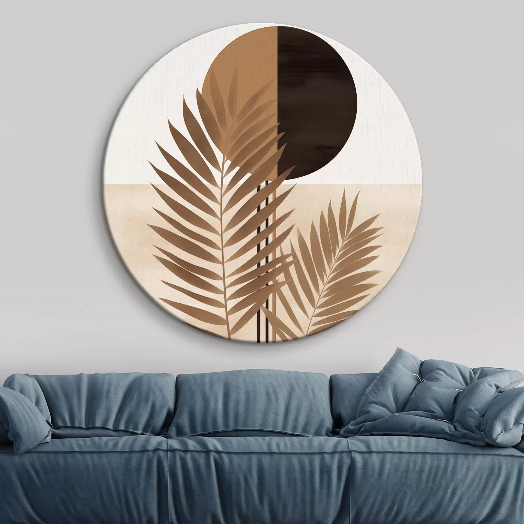  Schilderijen Twee palmbladeren met een gespleten cirkelvormig zonnemotief r46491