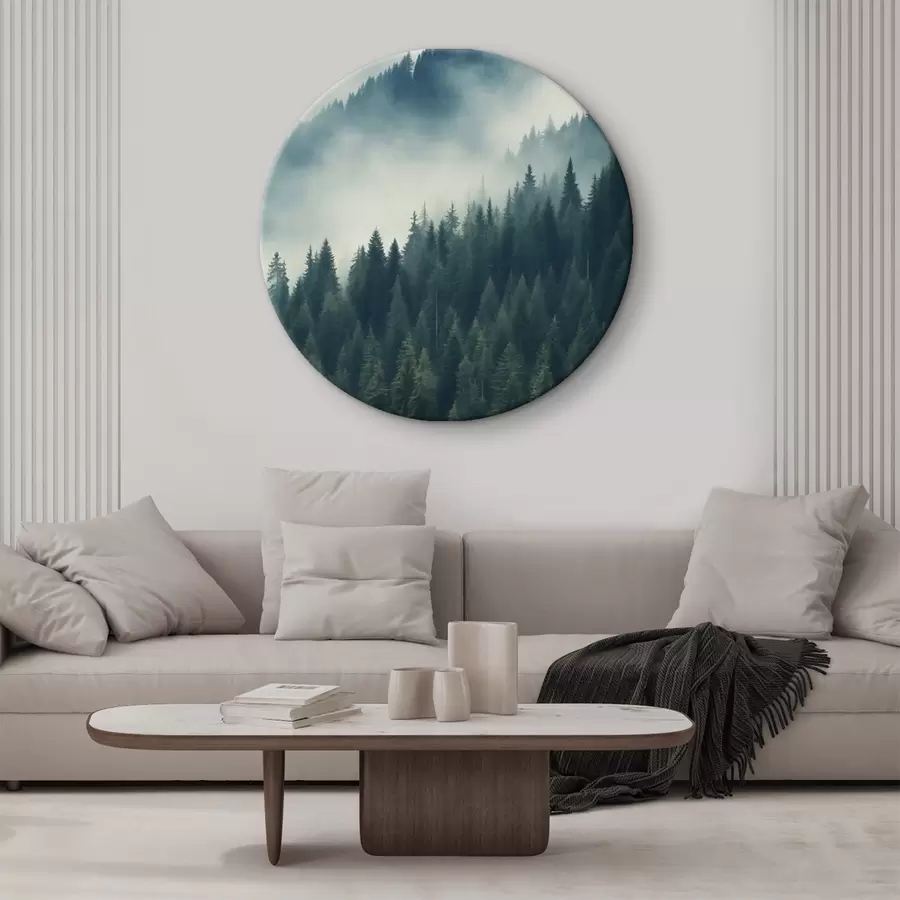  Schilderijen Mist boven naaldbossen, diepgroene tinten r46516