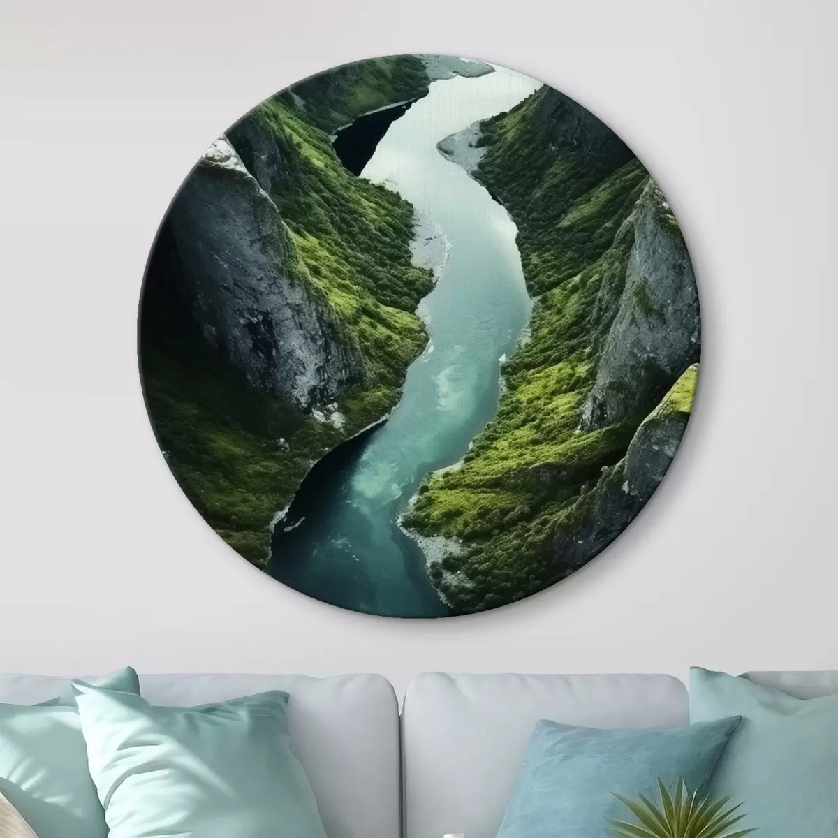 Ronde schilderijen Kronkelende rivier tussen kliffen, luchtfoto r46521