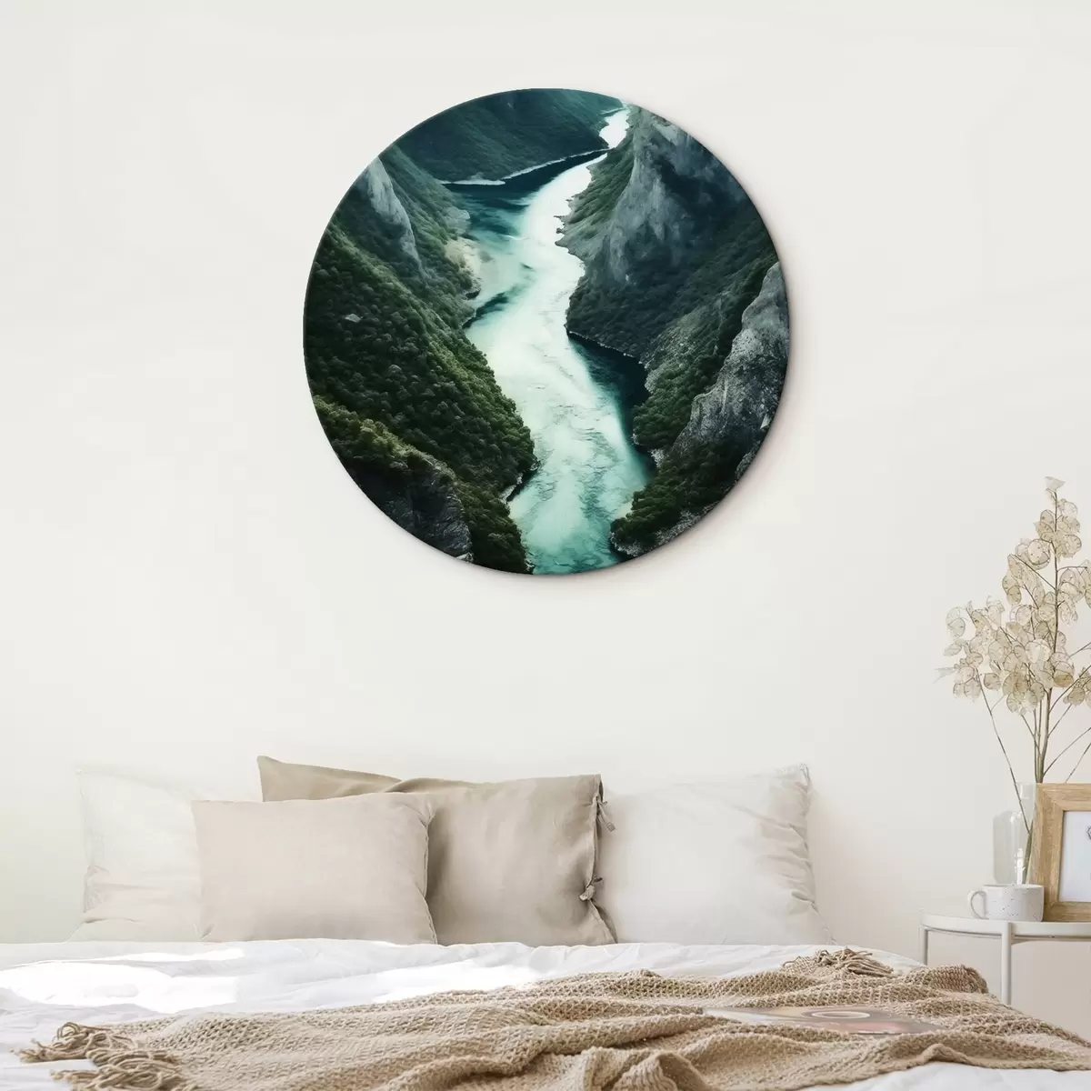 Ronde schilderijen Smalle kloof met een turquoise stroom van bovenaf r46522