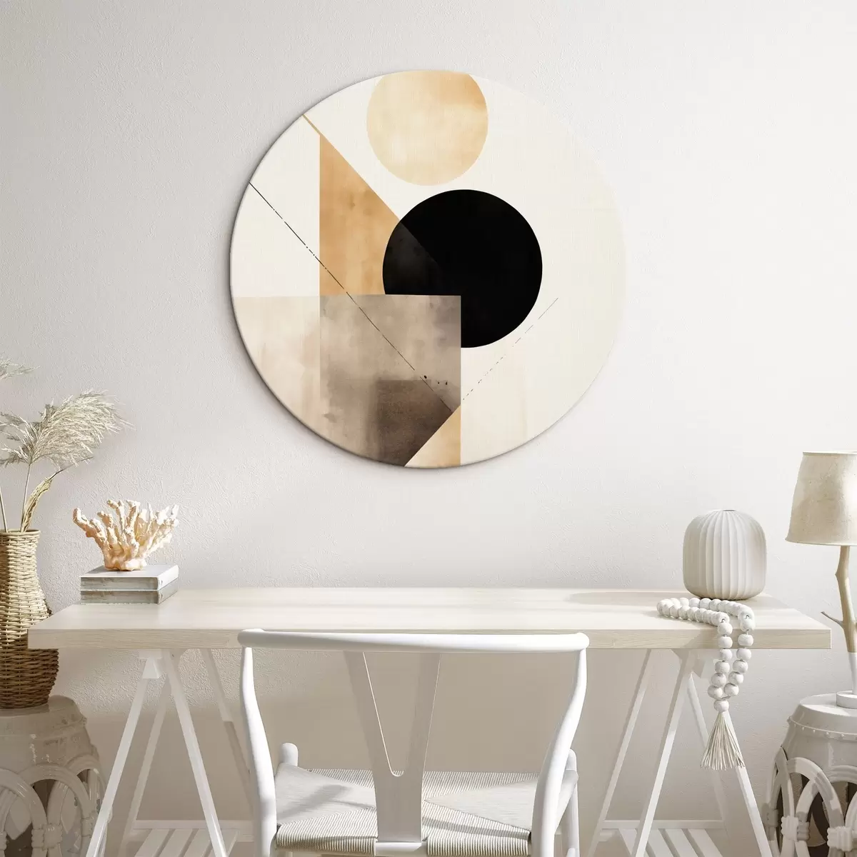 Ronde schilderijen Minimale compositie: cirkel, driehoek en vlakken r46532