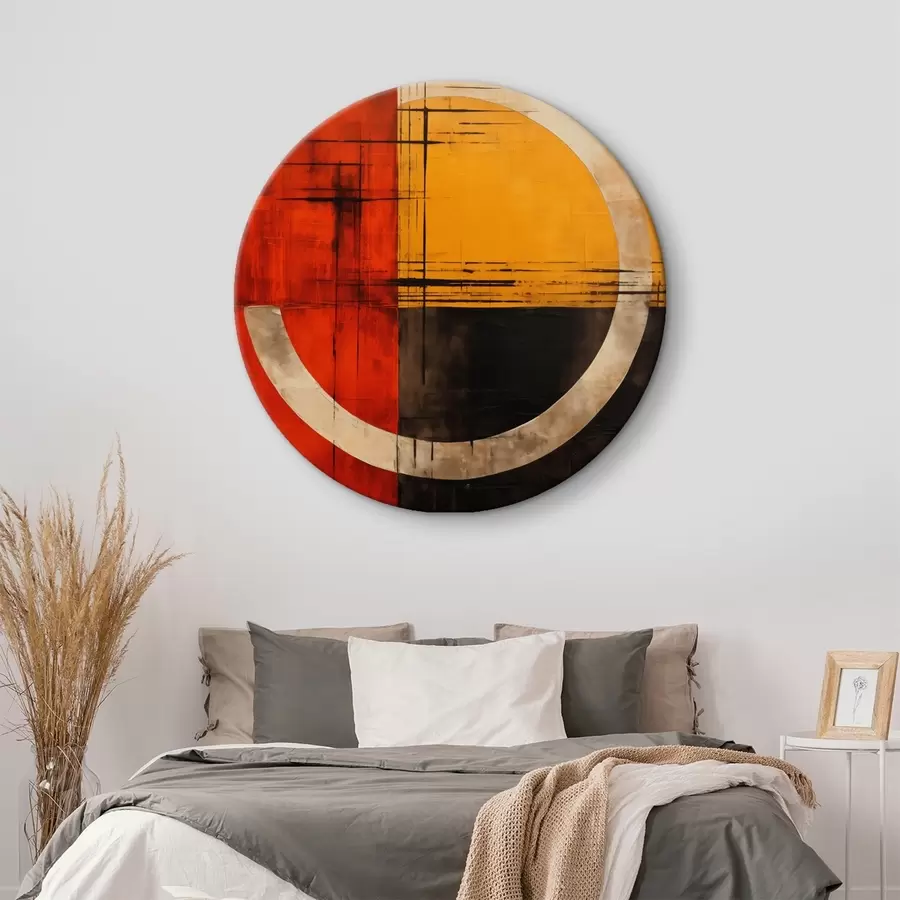  Schilderijen Abstracte cirkel op een rood-zwarte achtergrond met lijnen r46535