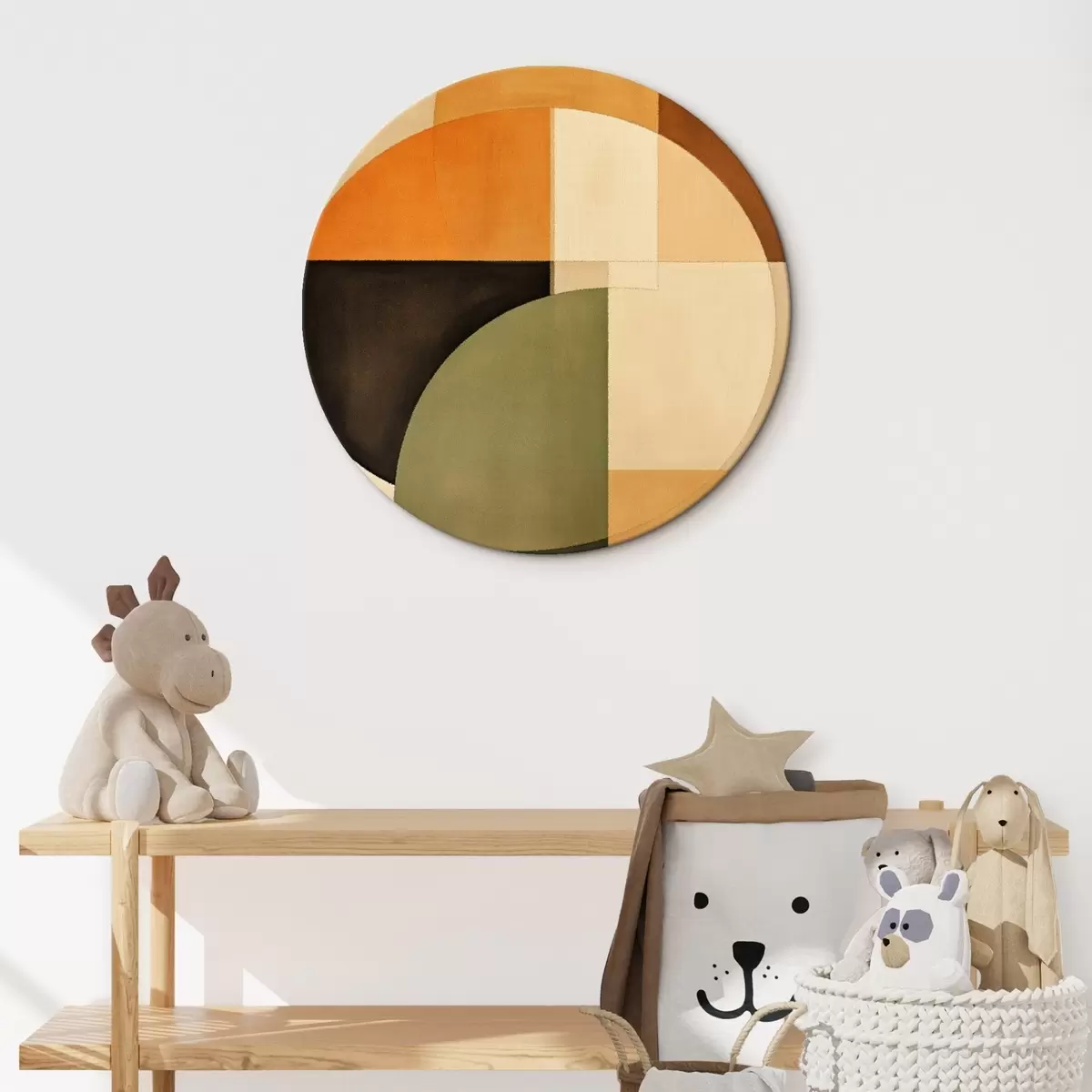 Ronde schilderijen Kruisende cirkels in een zand-olijfkleurig palet r46537