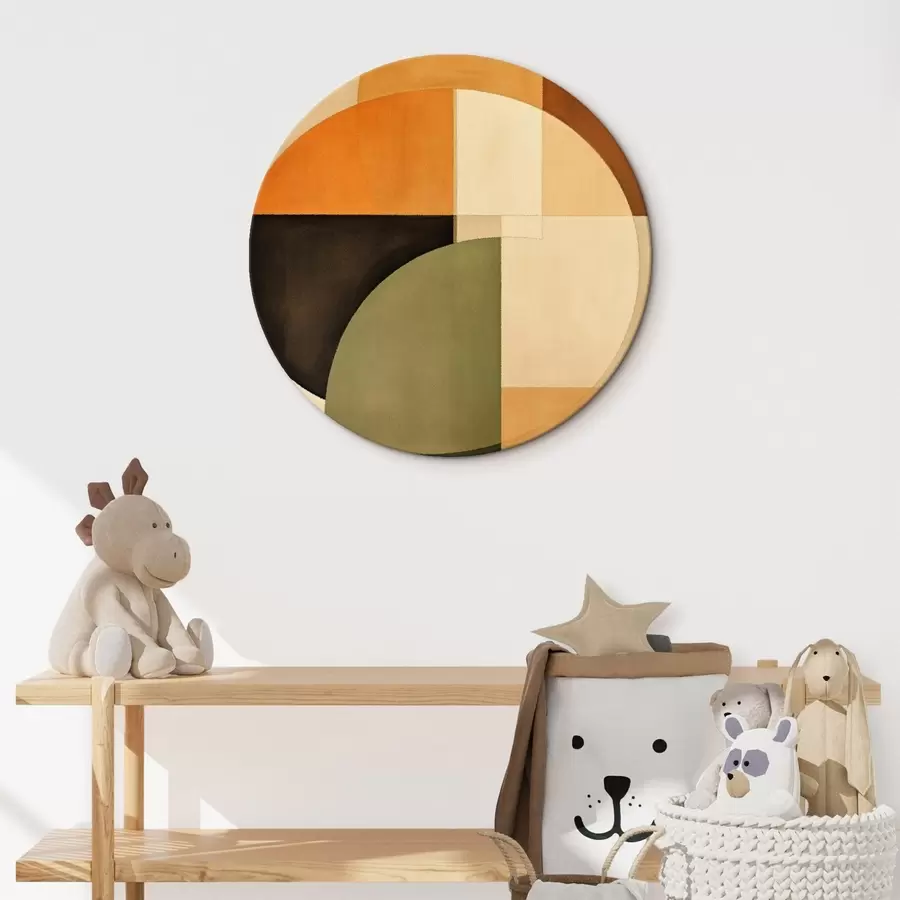  Schilderijen Kruisende cirkels in een zand-olijfkleurig palet r46537