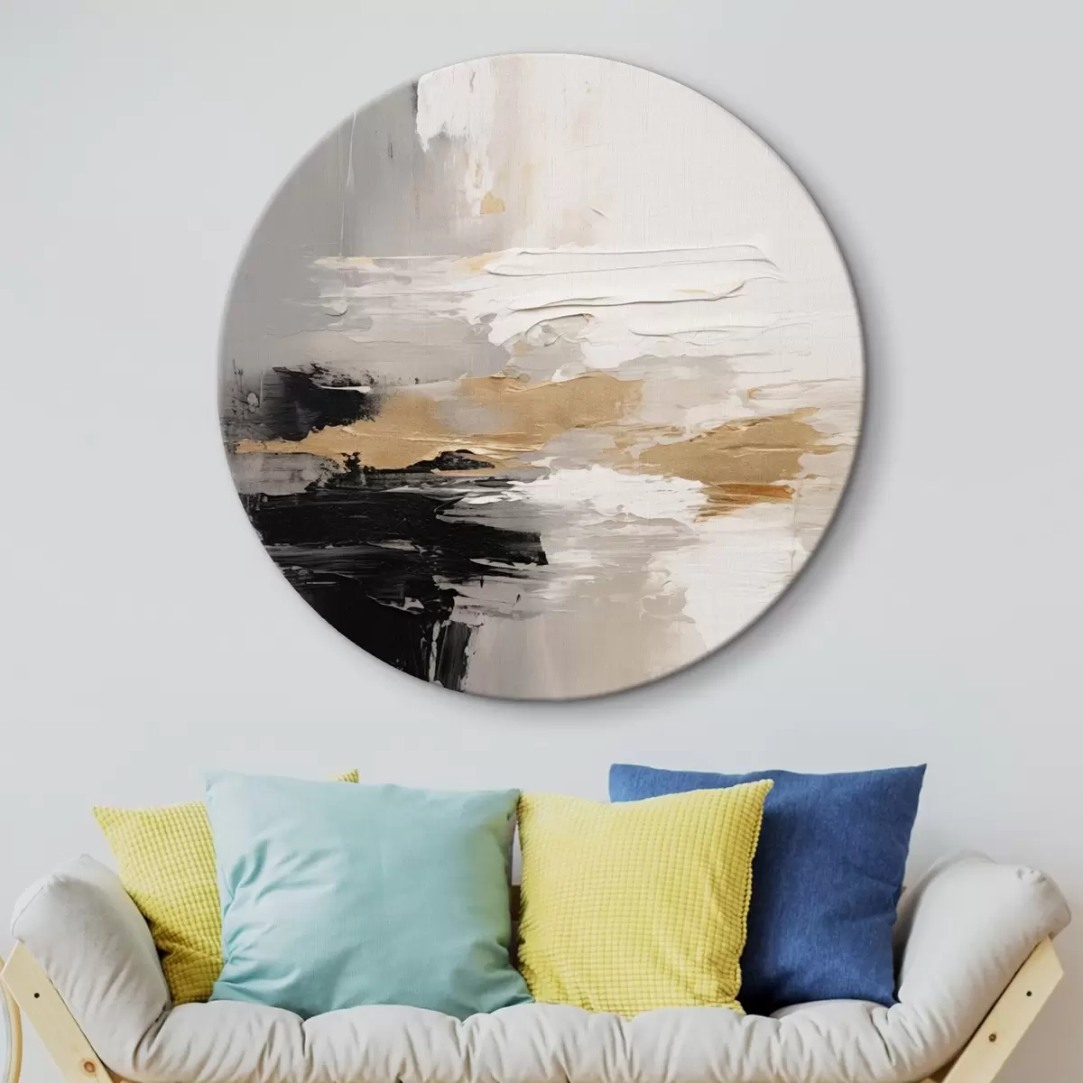 Ronde schilderijen Naaktkleurige streken met contrasterende zwarte en okerkleurige laag r46544