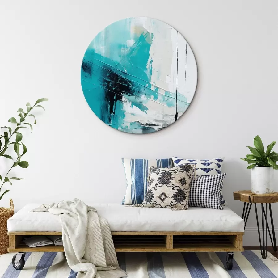  Schilderijen Turquoise strepen op wit met een zwart streepje r46545