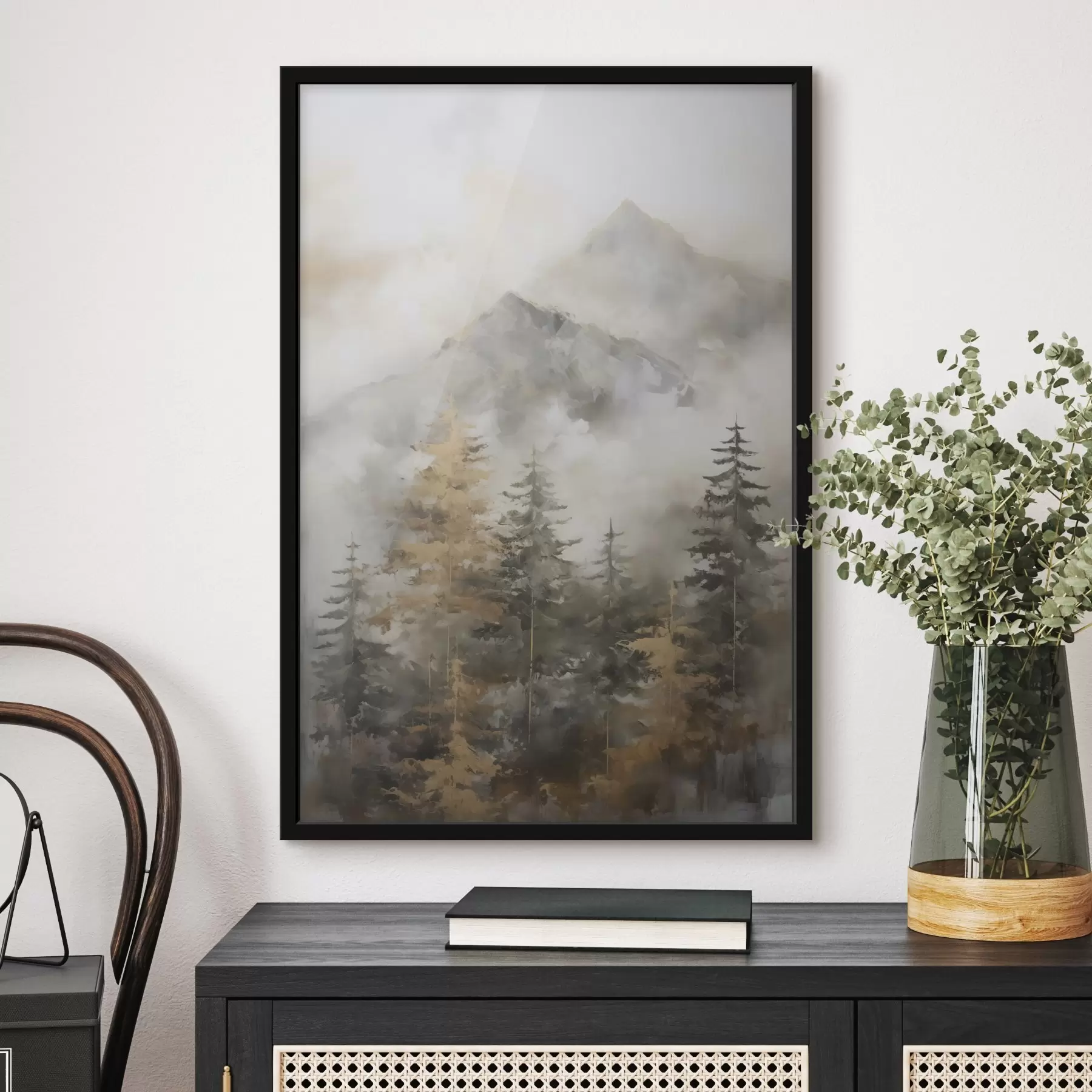 Fotobehang Bos tegen de achtergrond van bergen imitatie van schilderij f46670