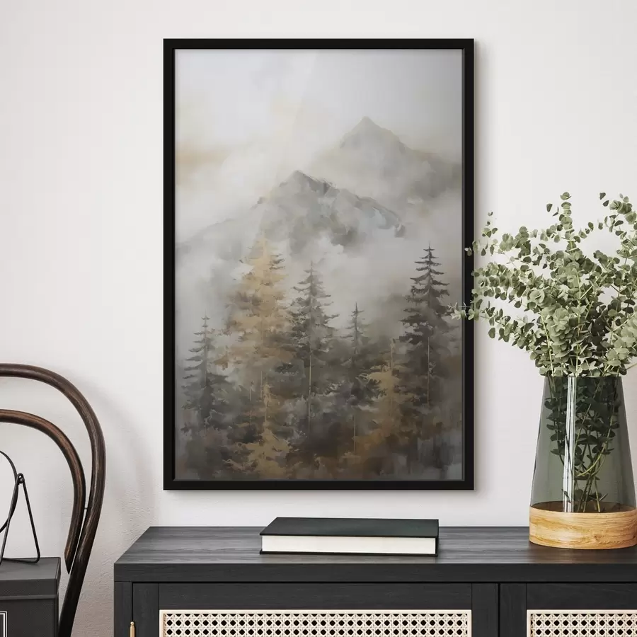 Fotobehang Bos tegen de achtergrond van bergen imitatie van schilderij f46670