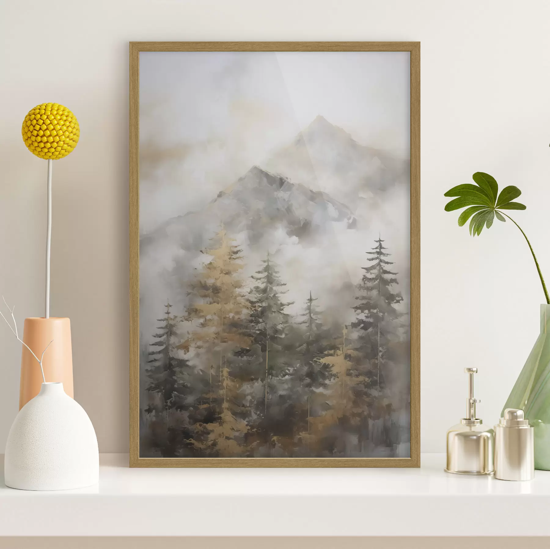 Fotobehang Bos tegen de achtergrond van bergen imitatie van schilderij f46670