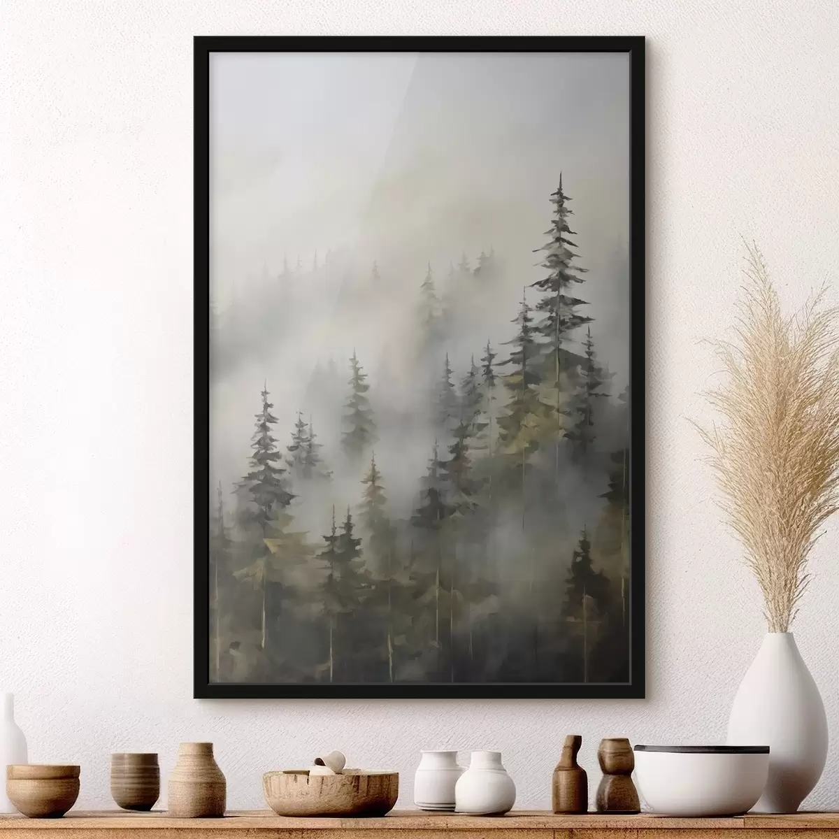 Poster Bos in de mist imitatie van schilderij f46671