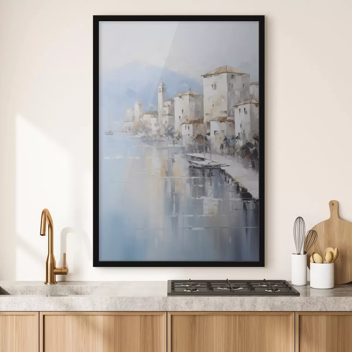 Poster Abstracte huizen aan de baai imitatie van schilderij f46673