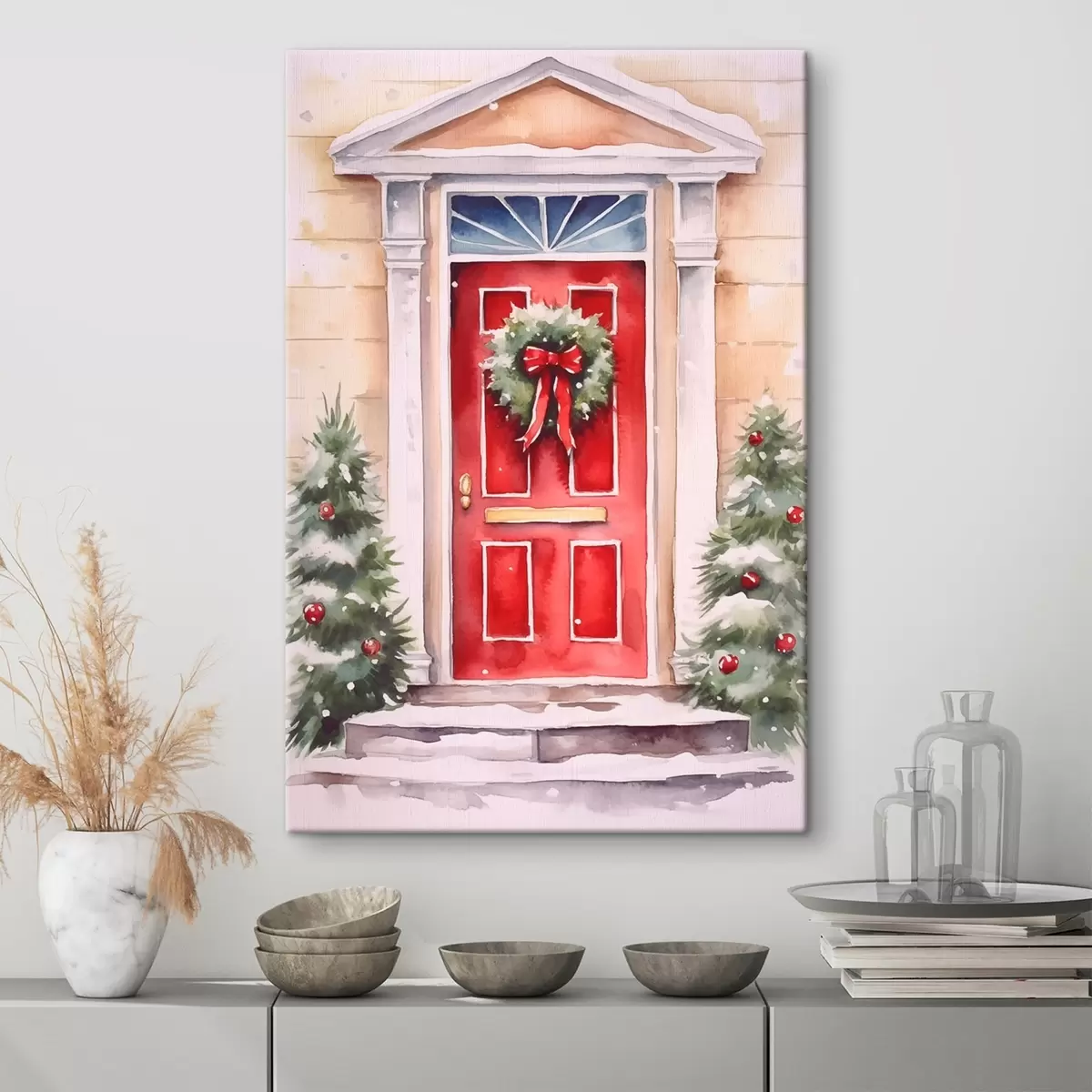  Schilderijen Kerstdeur met een krans s46622