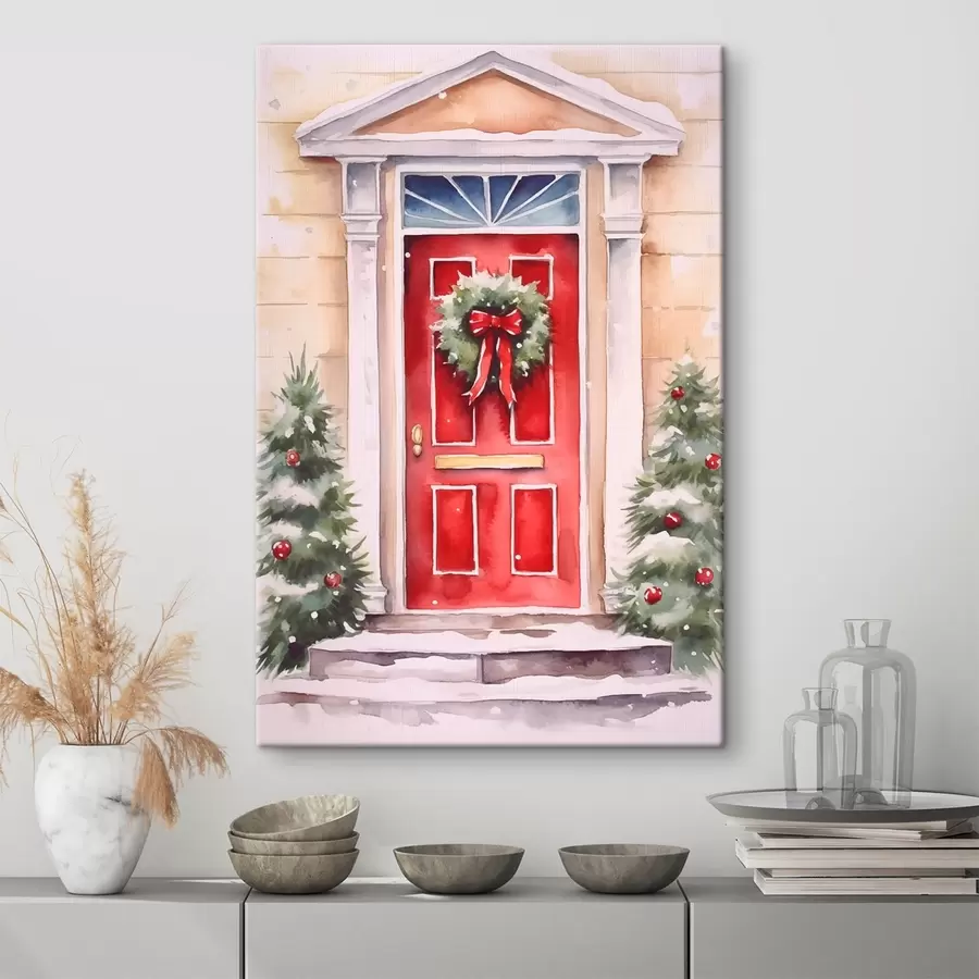  Schilderijen Kerstdeur met een krans s46622