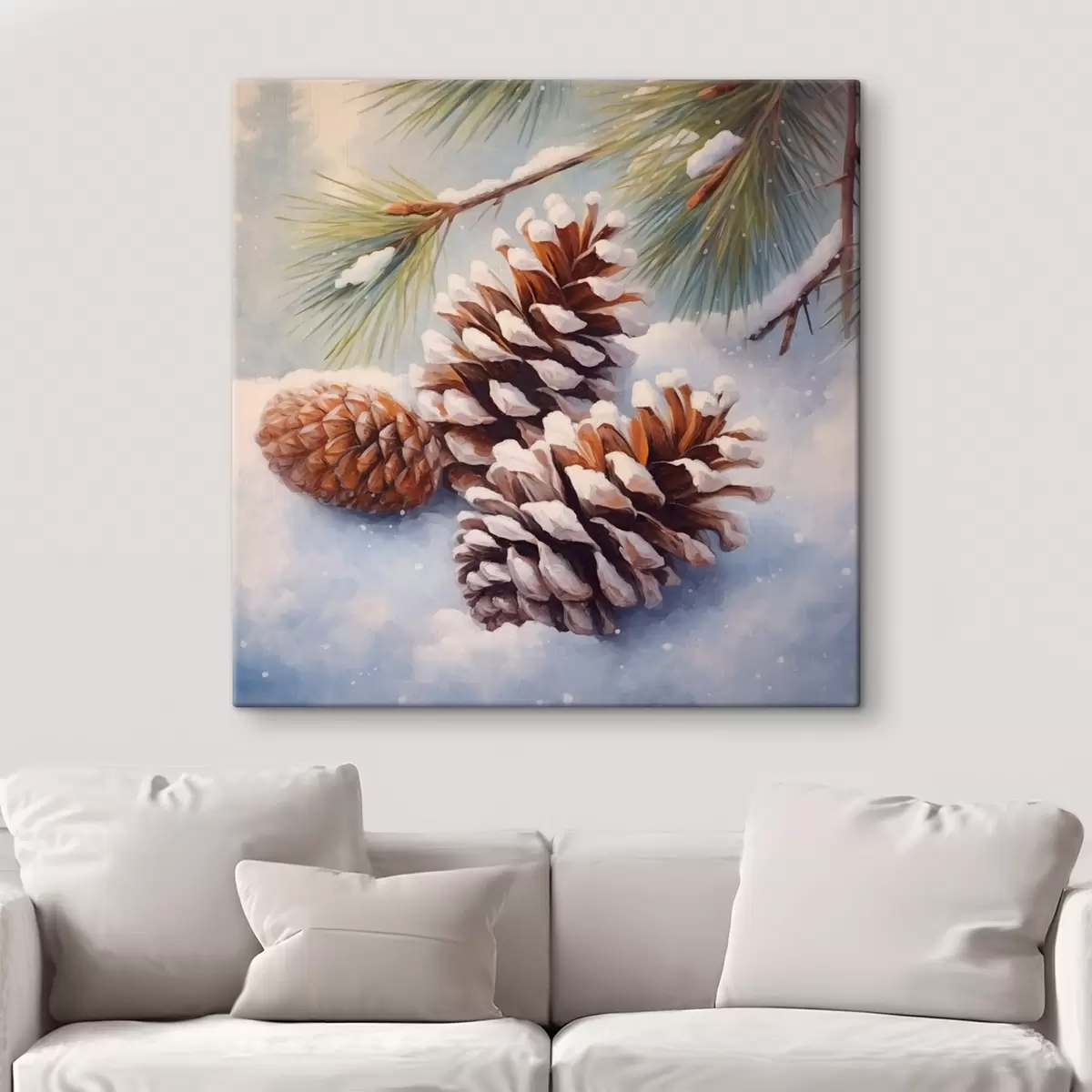  Schilderijen Met sneeuw bedekte dennenappels en takken s46631