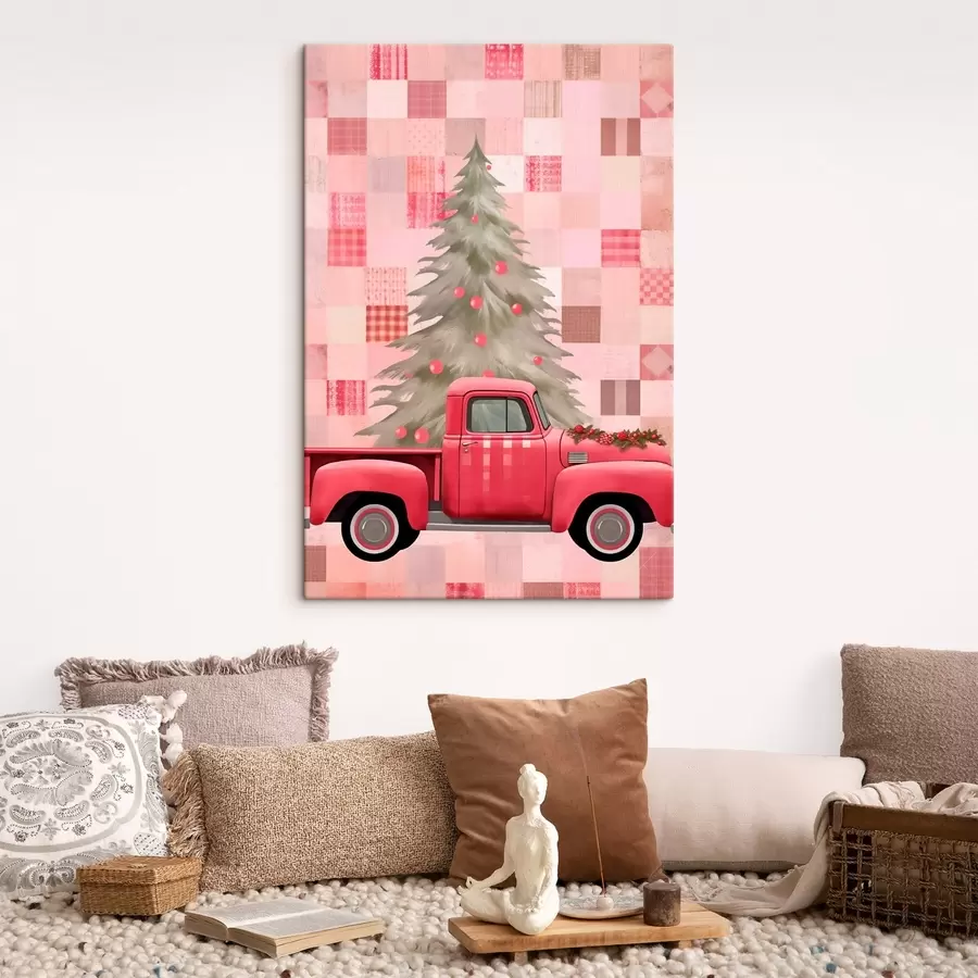  Schilderijen Retro truck met een kerstboom s46632