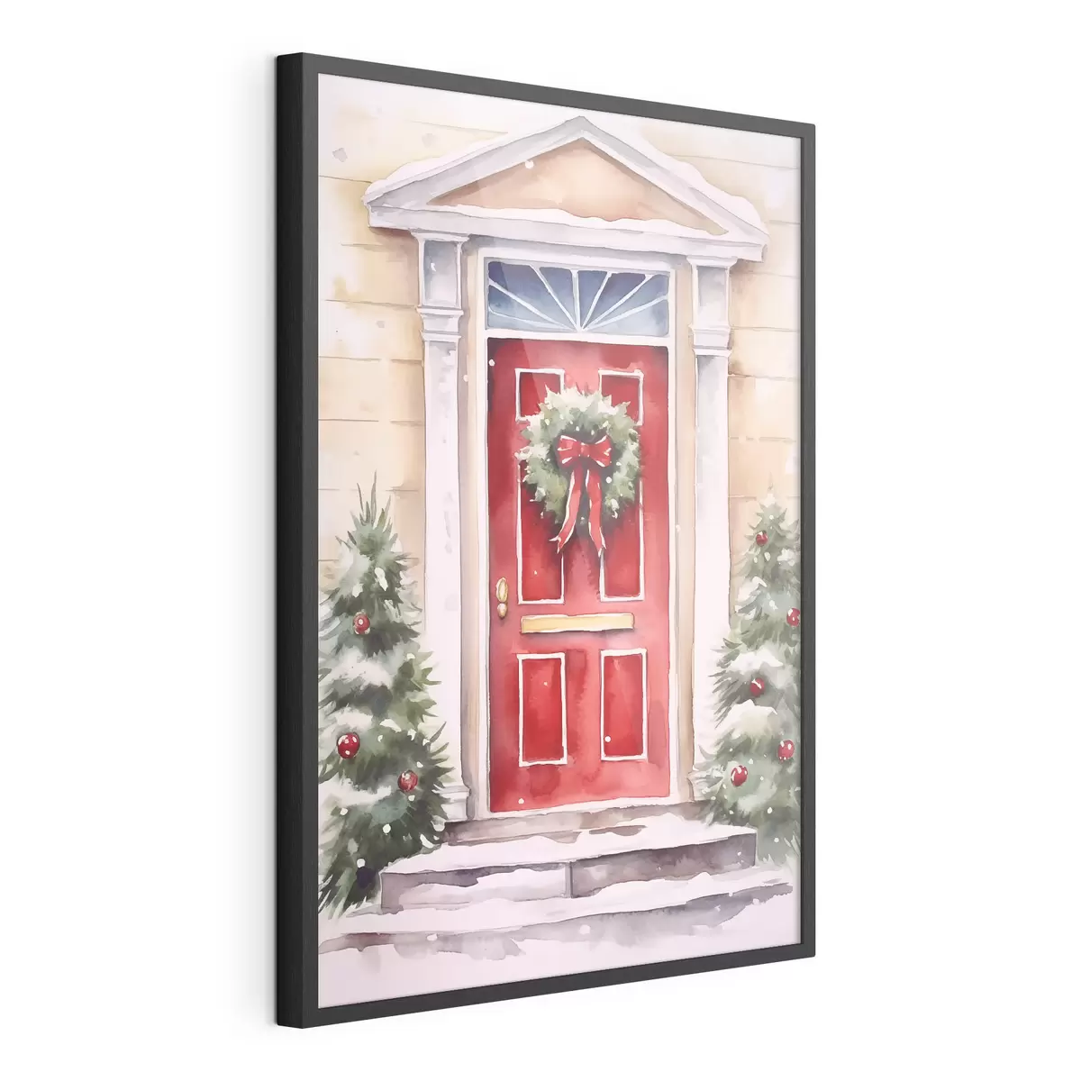 Poster Kerstdeur met een krans f46622