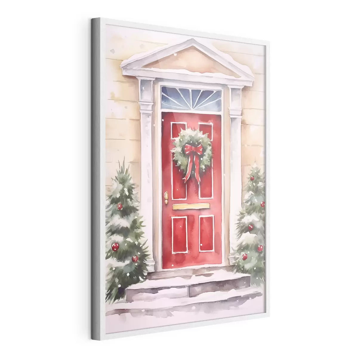 Poster Kerstdeur met een krans f46622