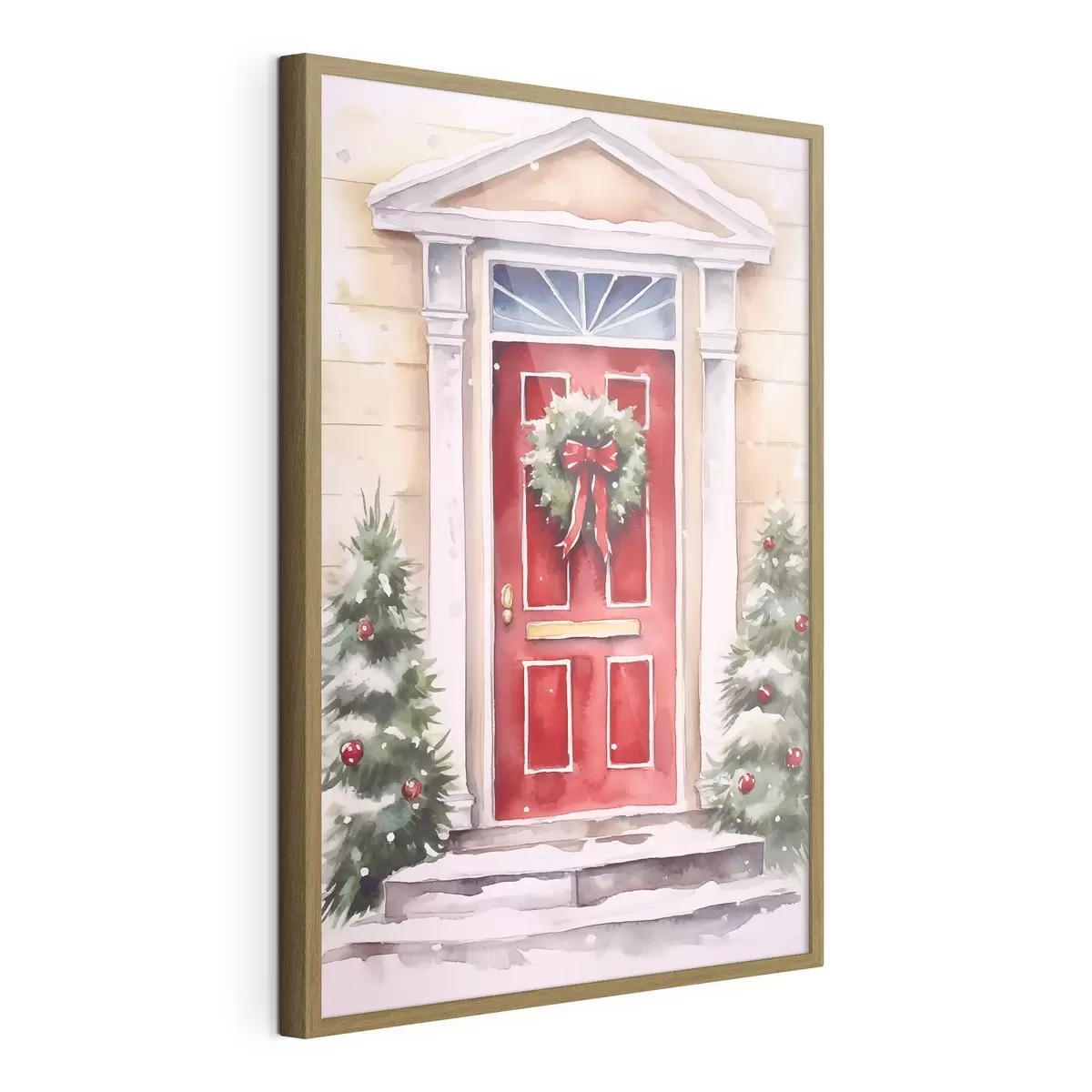 Poster Kerstdeur met een krans f46622
