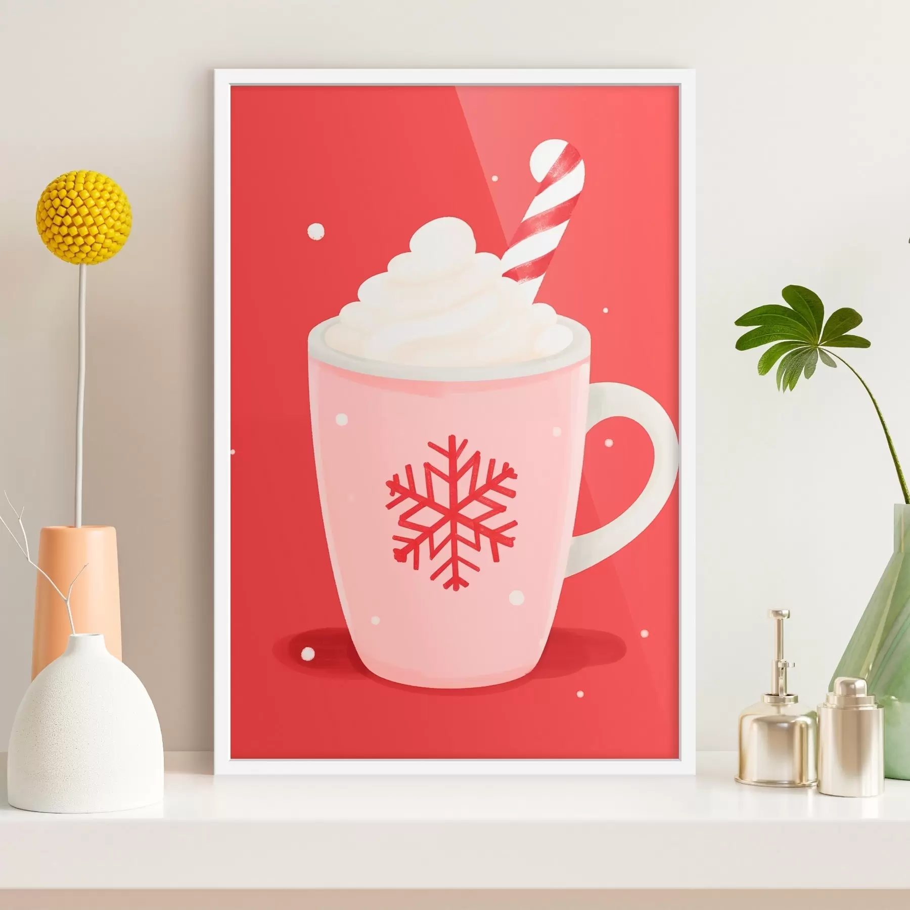 Fotobehang Kerstcacao met slagroom en zuurstokjes f46625