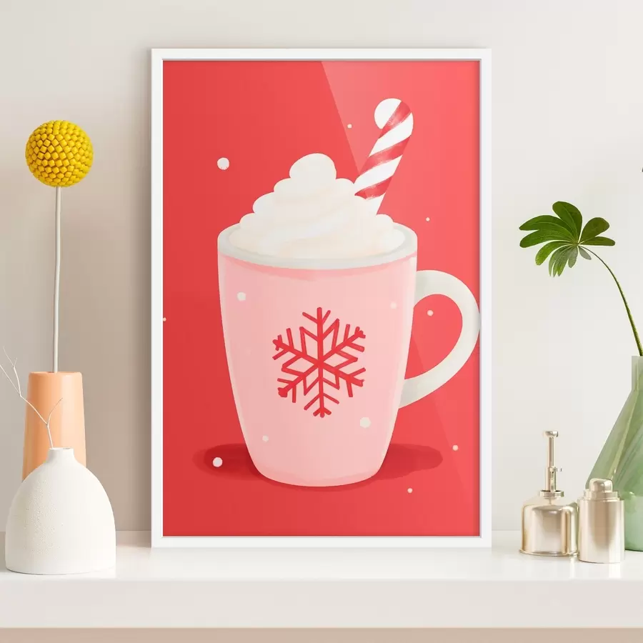 Fotobehang Kerstcacao met slagroom en zuurstokjes f46625