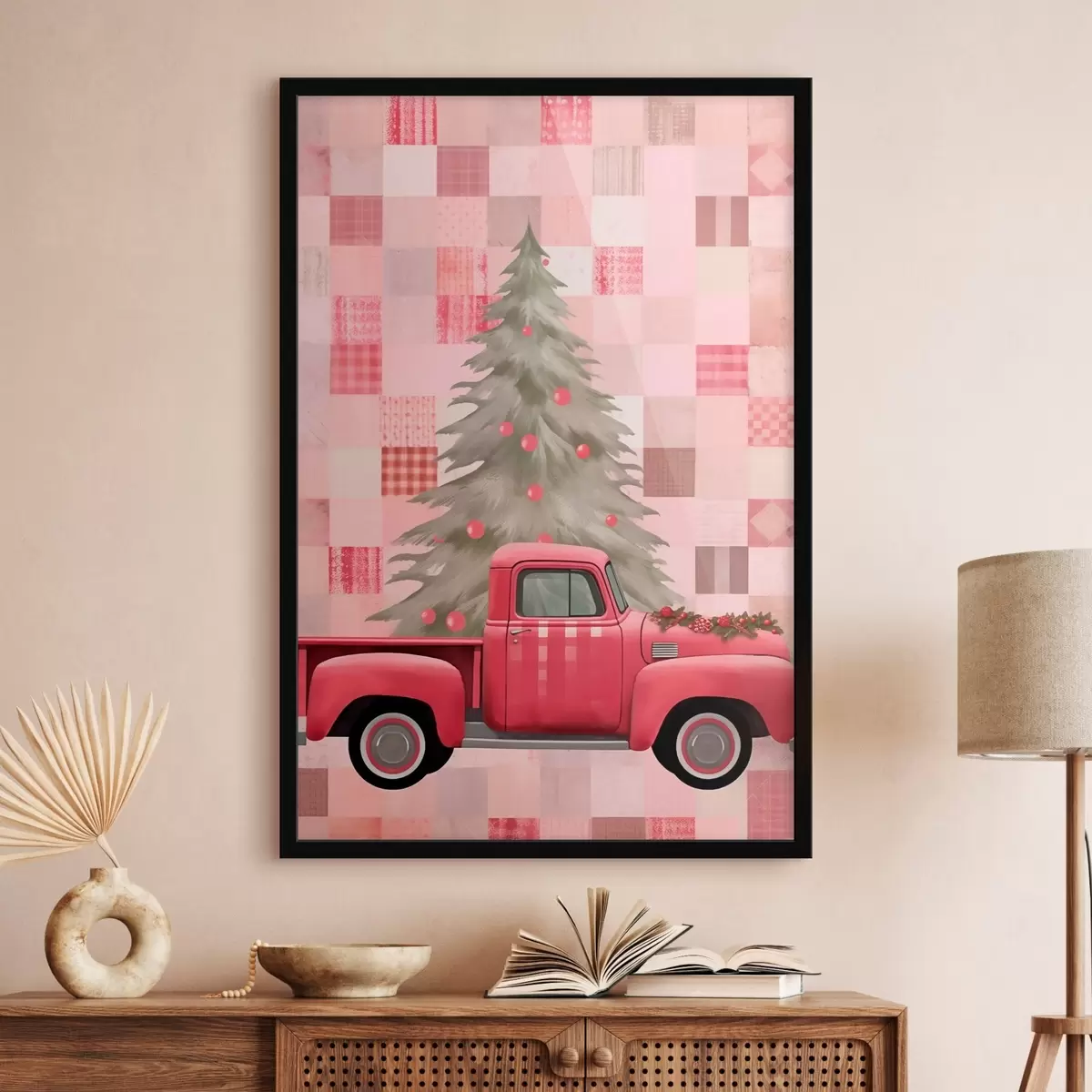 Poster Retro truck met een kerstboom f46632