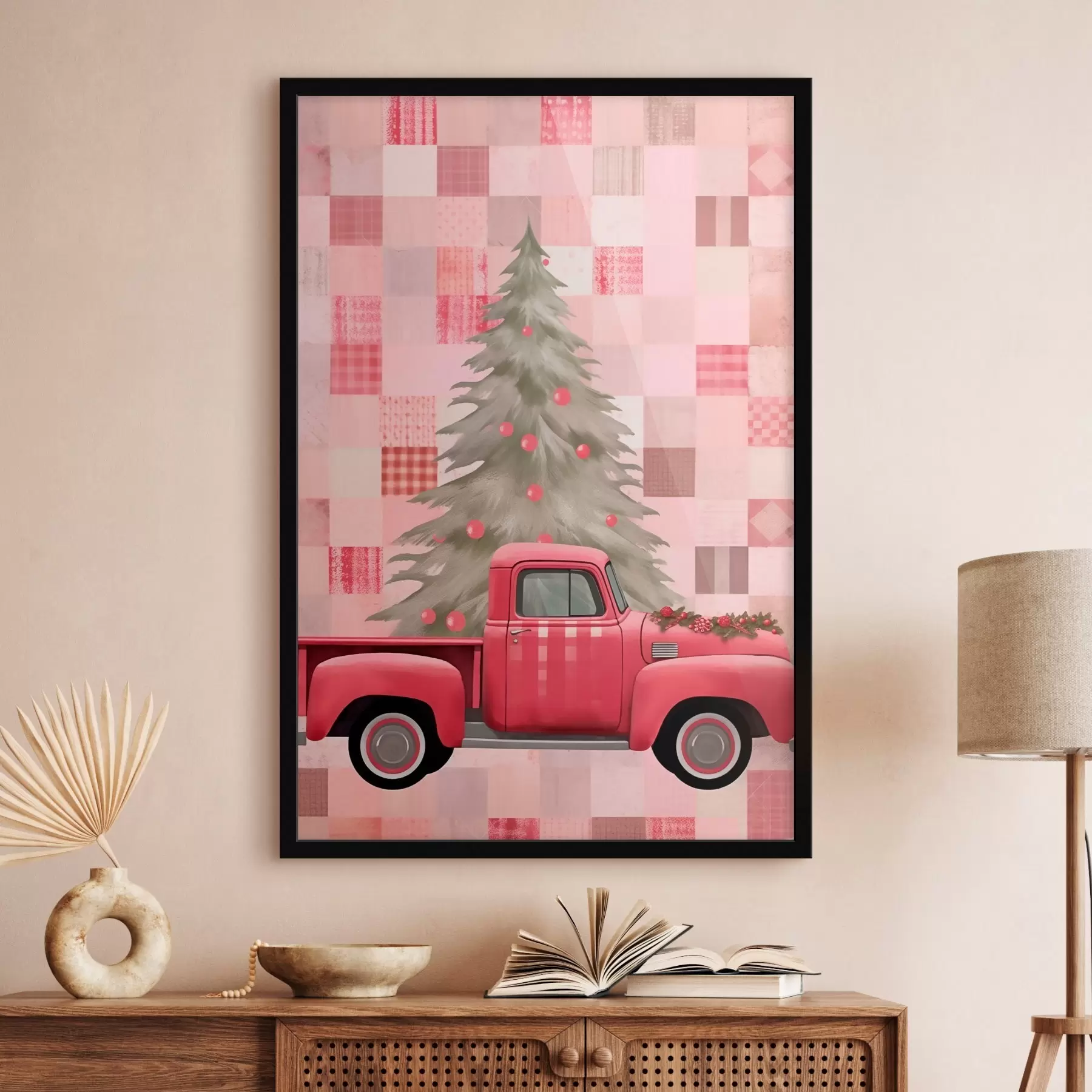 Fotobehang Retro truck met een kerstboom f46632