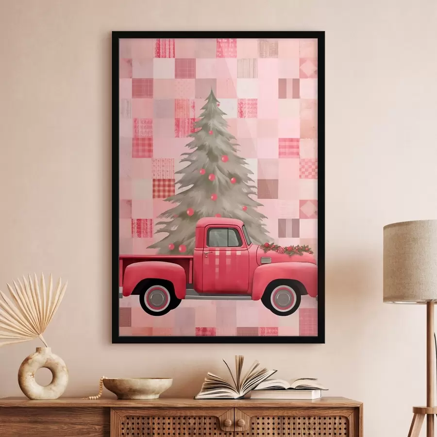 Fotobehang Retro truck met een kerstboom f46632