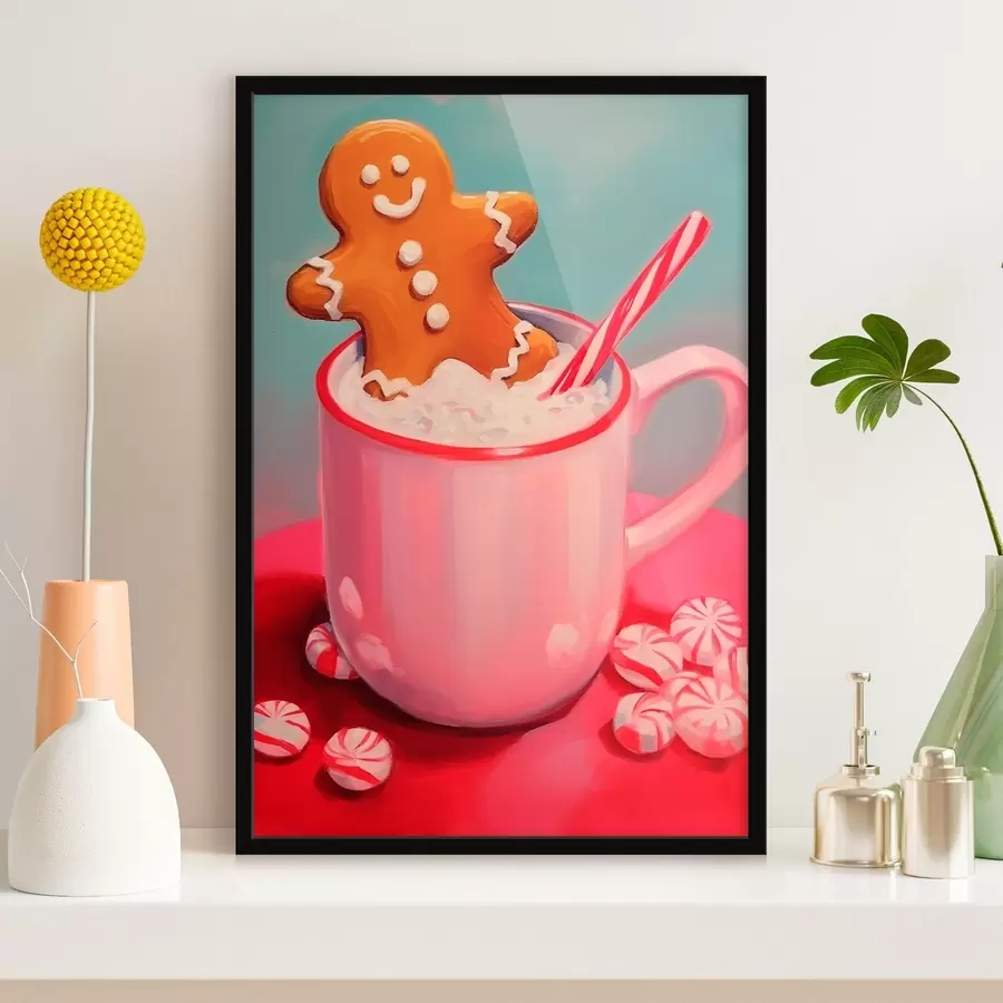 Fotobehang Peperkoekmannetje in een kop warme chocolademelk f46635