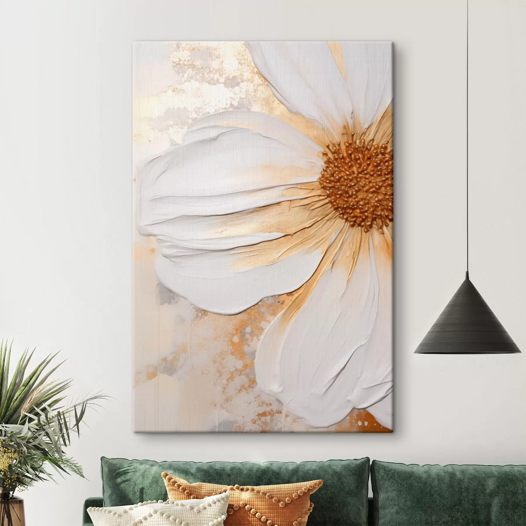  Schilderijen Een witte bloem met delicate bloemblaadjes, een abstracte achtergrond met textuur, elegant, decoratieve kunst s46692
