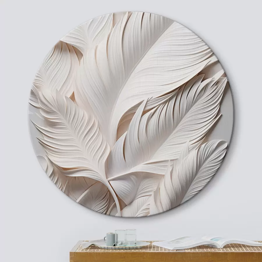  Schilderijen Witte bladeren met gedetailleerde patronen, die een gestructureerd en gelaagd effect creëren, minimalistische kunst r46706