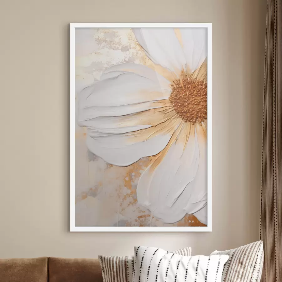 Fotobehang Een witte bloem met delicate bloemblaadjes, een abstracte achtergrond met textuur, elegant, decoratieve kunst f46692