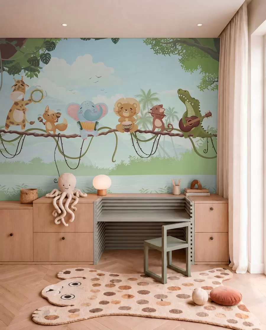 Fotobehang Jungleband in blauw w04505