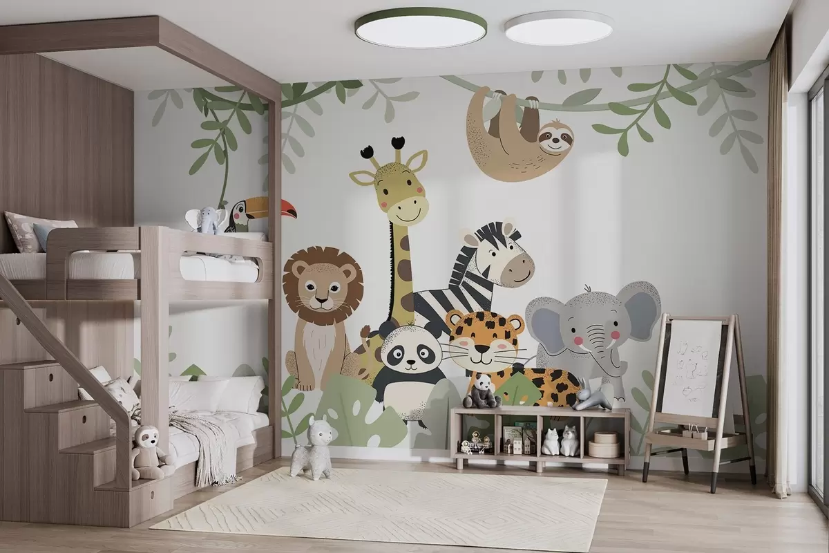 Fotobehang Sprookjesachtige jungle met dieren w04905
