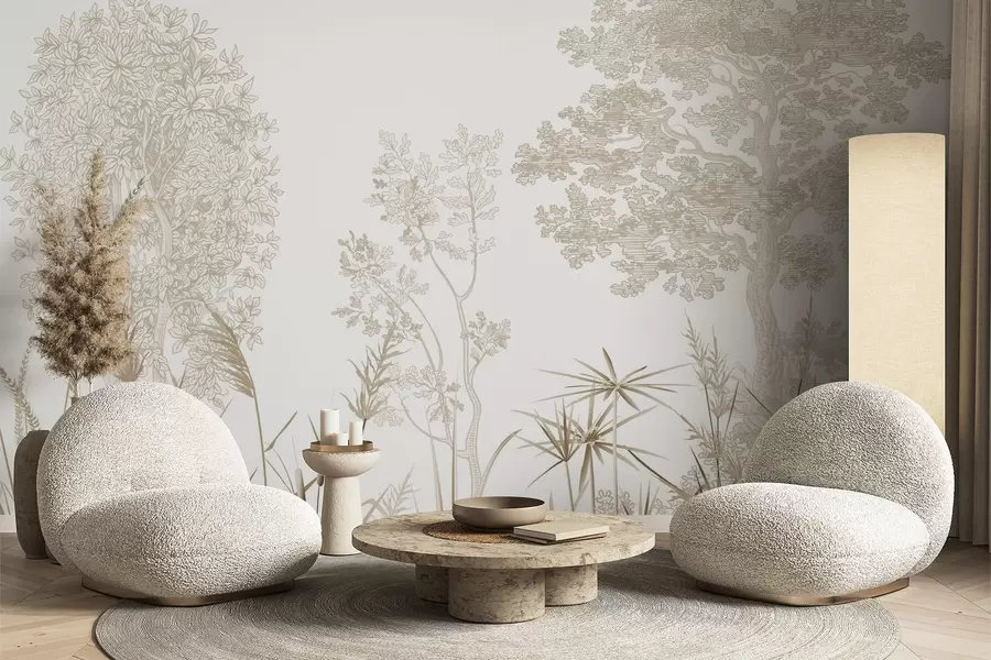 Fotobehang Bomen en gras w04910v1