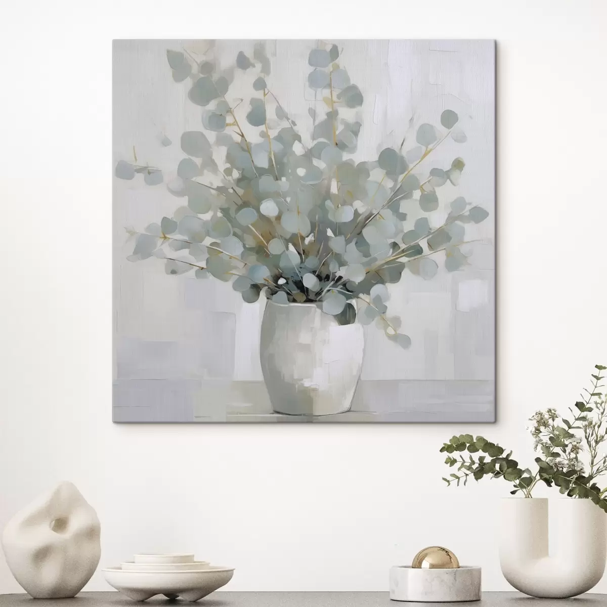  Schilderijen Eucalyptustakken in een vaas, imitatie schilderij s46713