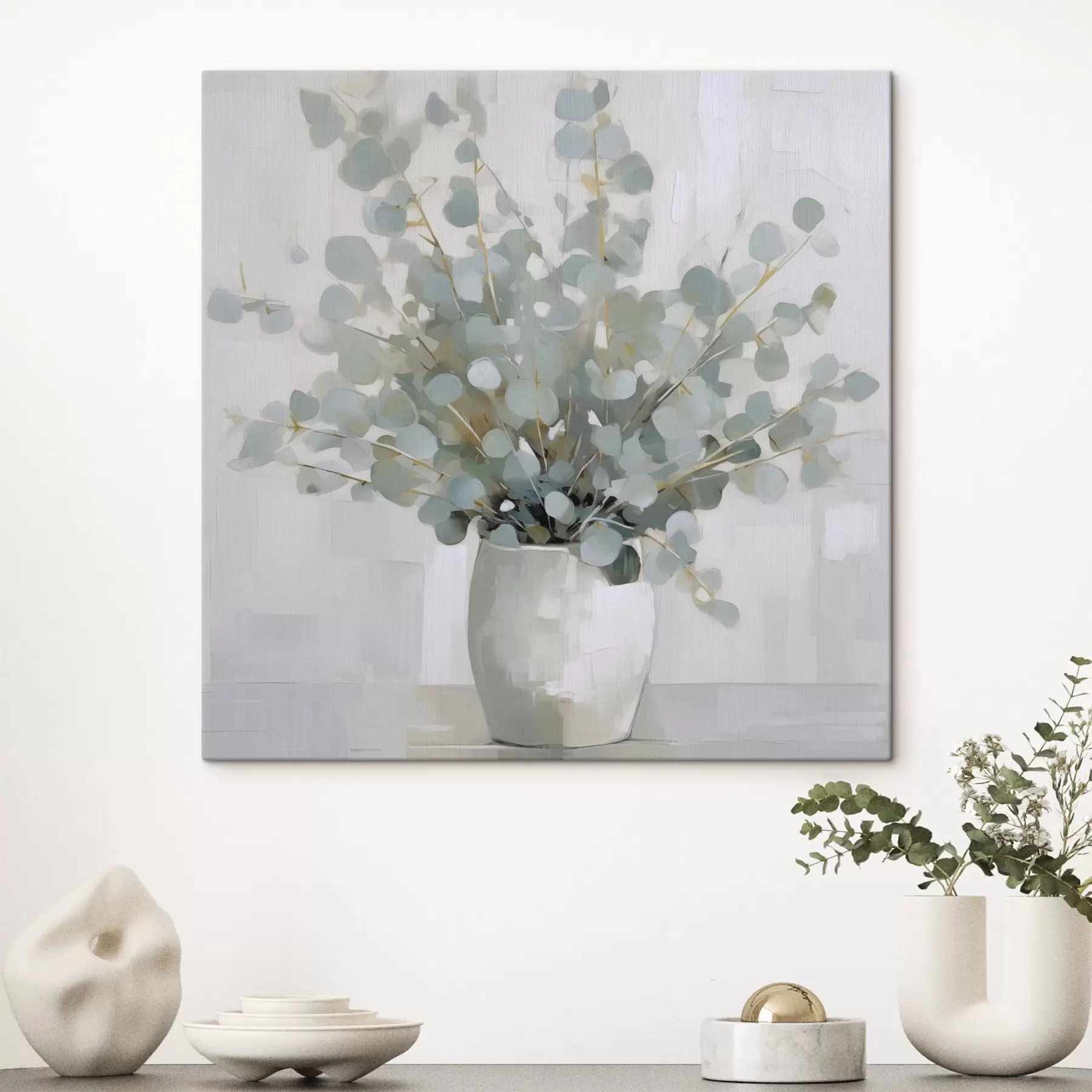  Schilderijen Eucalyptustakken in een vaas, imitatie schilderij s46713