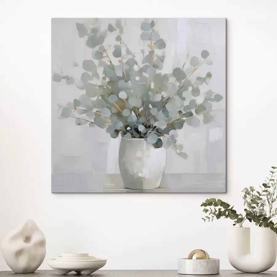  Schilderijen Eucalyptustakken in een vaas, imitatie schilderij s46713