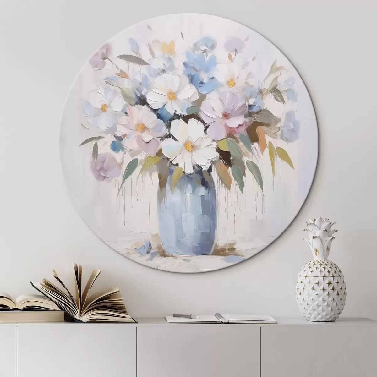 Ronde schilderijen Bloemen in een vaas imitatie schilderij r46714