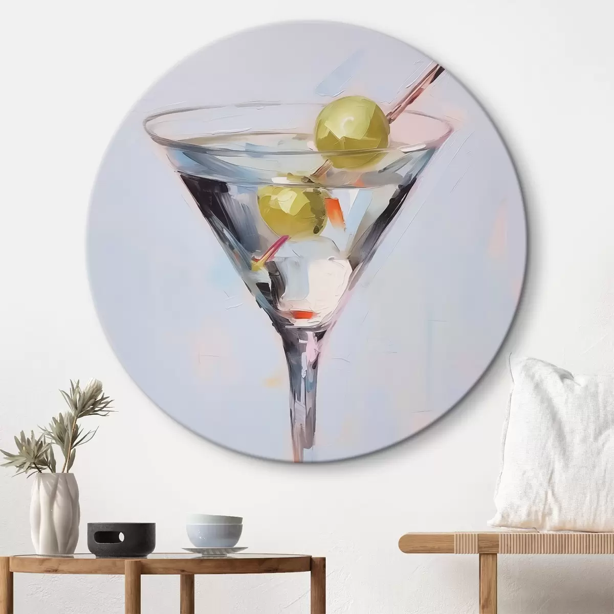Ronde schilderijen Glas met een imitatie schilderij van een drankje r46717