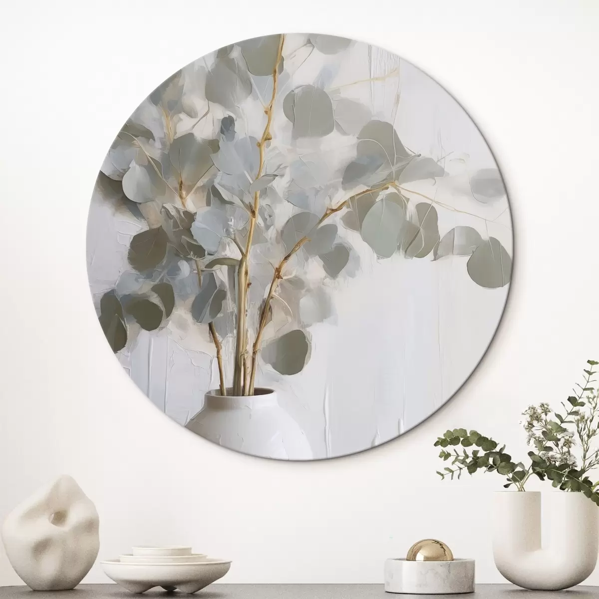 Ronde schilderijen Takjes in een vaas imitatie schilderij r46719