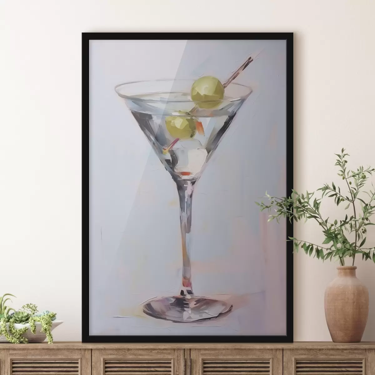 Poster Glas met een imitatie schilderij van een drankje f46717