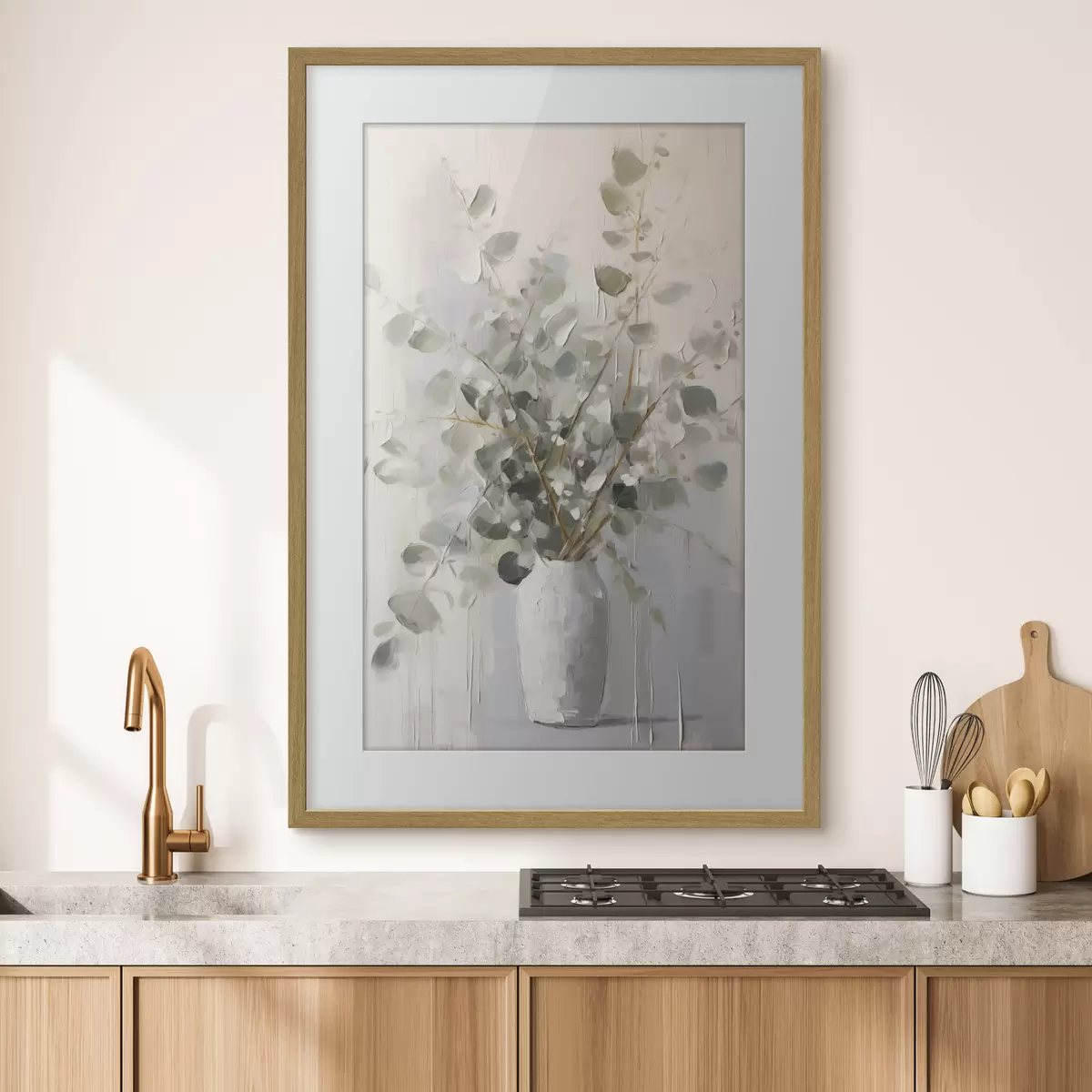 Poster Takken met bladeren in een vaas, imitatie schilderij f46720