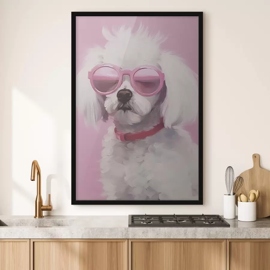 Fotobehang Een kleine hond met een bril is een imitatie van een schilderij. f46722