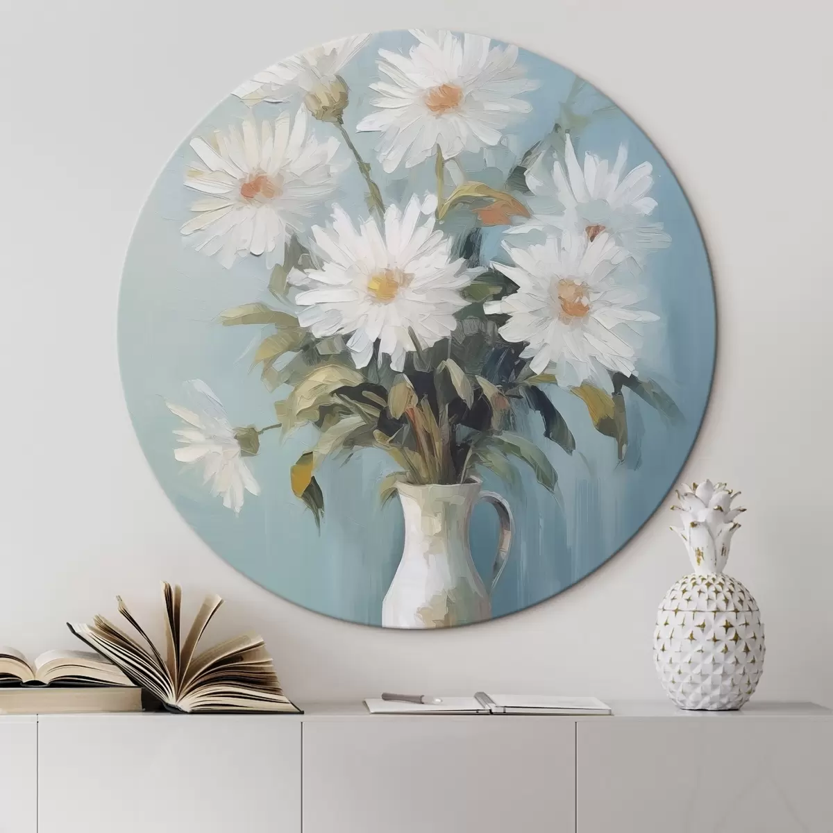 Ronde schilderijen Bloemen in een vaas imitatie schilderij r46743