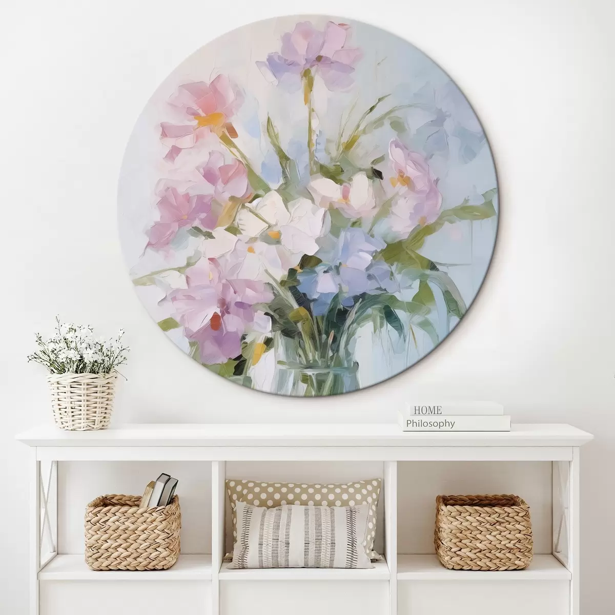 Ronde schilderijen Bloemenboeket in een vaas, imitatie van een schilderij r46751