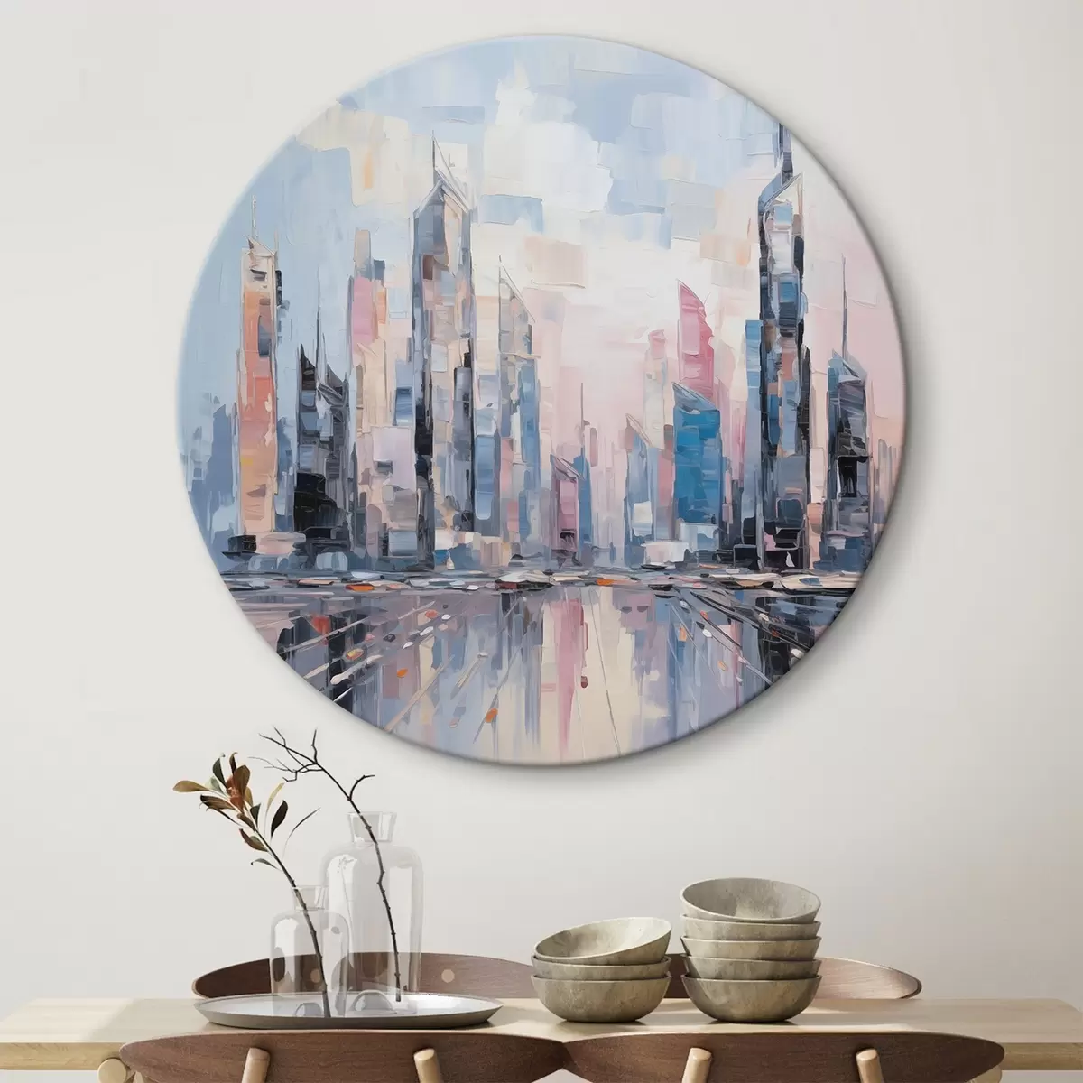 Ronde schilderijen Abstracte imitatie van schilderkunst in de stad r46752