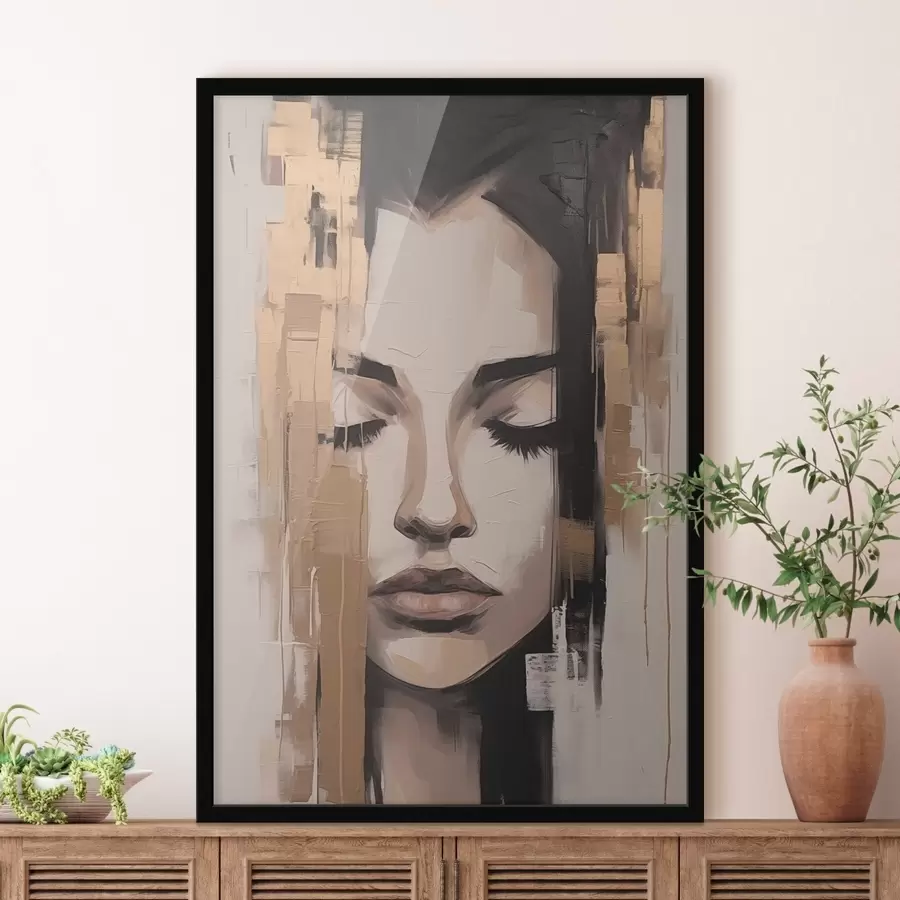 Fotobehang Portret van een vrouw. Abstracte penseelstreken f46733